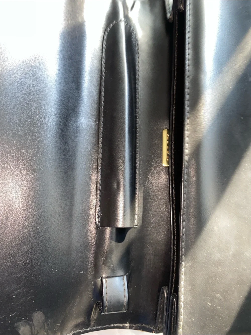 Bally Vintage Black Leather Clutch with Gold Lock and hidden strap